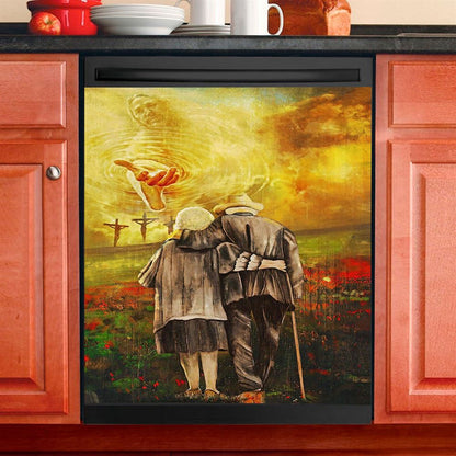 Jesus And An Old Couple Dishwasher Cover, Jesus Dishwasher Stickers, Christian Kitchen Decor