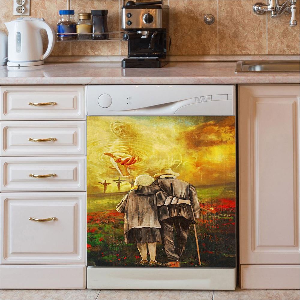 Jesus And An Old Couple Dishwasher Cover, Jesus Dishwasher Stickers, Christian Kitchen Decor