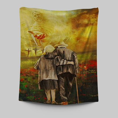 Jesus And An Old Couple Tapestry Wall Art - Jesus Tapestry Pictures - Christian Tapestries Wall Art