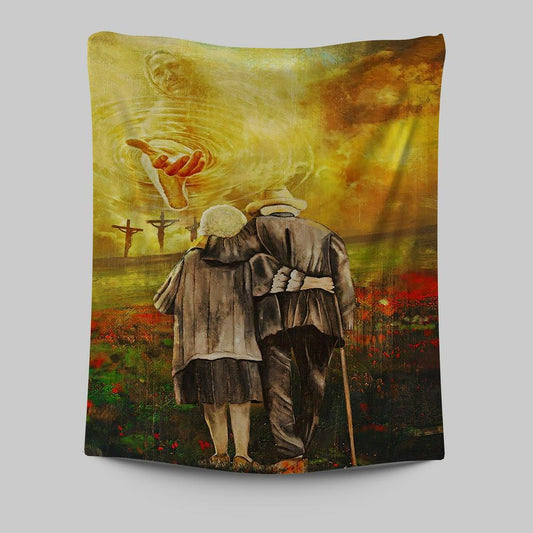 Jesus And An Old Couple Tapestry Wall Art - Jesus Tapestry Pictures - Christian Tapestries Wall Art