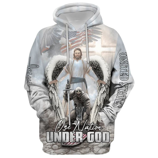 Jesus And Angel Warrior, One Nation Under God Hoodie For Men & Women, God 3D Printed Hoodie, Christian Apparel Hoodies