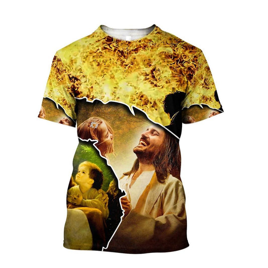 Jesus And Baby Jesus Unisex All Over Print 3D T-Shirt, Gift For Christian, Jesus Shirt