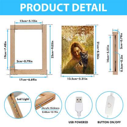 Jesus And Black Cat Frame Lamp Art - Bible Verse Wooden Lamp - Inspirational Art - Christian Home Decor