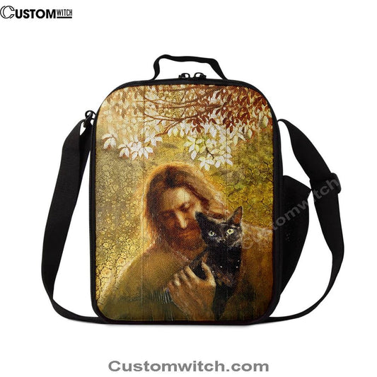 Jesus And Black Cat Lunch Bag, Christian Lunch Box For School, Picnic