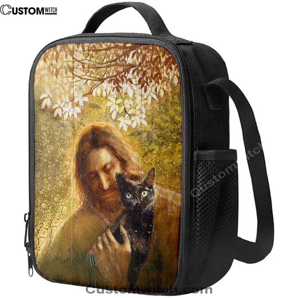 Jesus And Black Cat Lunch Bag, Christian Lunch Box For School, Picnic