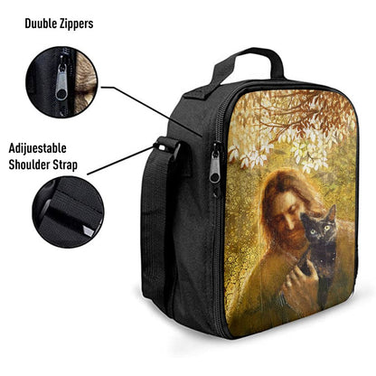 Jesus And Black Cat Lunch Bag, Christian Lunch Box For School, Picnic