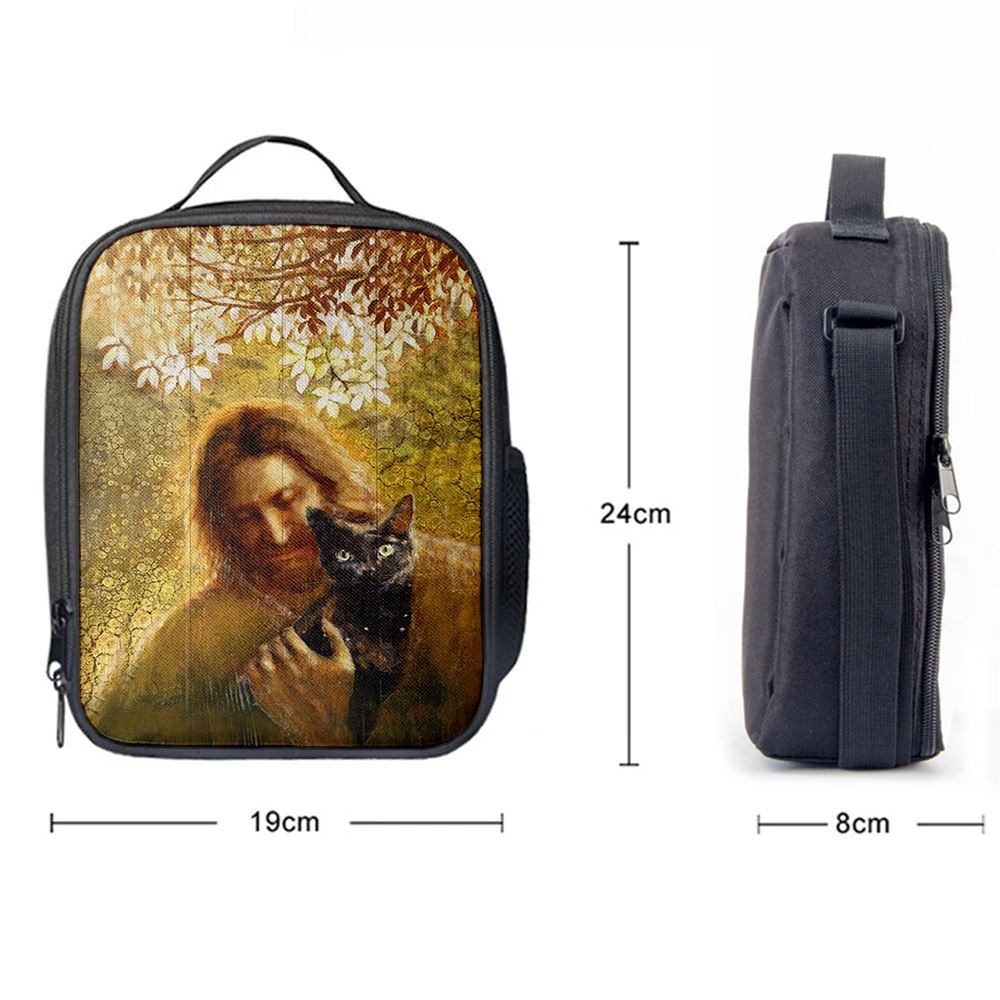 Jesus And Black Cat Lunch Bag, Christian Lunch Box For School, Picnic