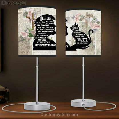 Jesus And Cat Table Lamb Gift - Jesus Christ Table Lamb - Christian Table Lamb Prints