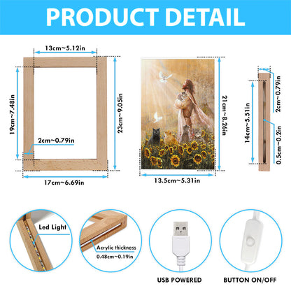 Jesus And Cat Sunflower Garden Frame Lamp Art - Christian Art Decor - Gift For Cat Lover