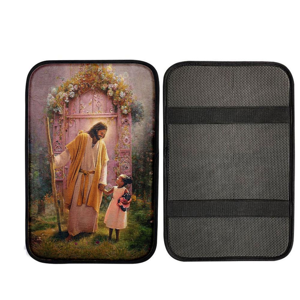 Jesus And Child Girl Car Center Console Cover, Christian Car Armrest Accessories