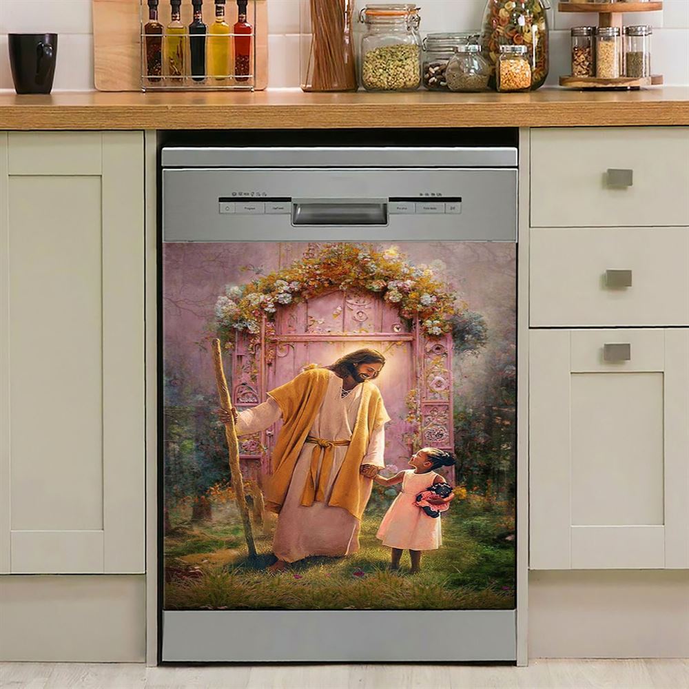 Jesus And Child Girl Dishwasher Cover, Jesus Dishwasher Stickers, Jesus Kitchen Decor