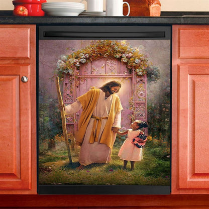 Jesus And Child Girl Dishwasher Cover, Jesus Dishwasher Stickers, Jesus Kitchen Decor