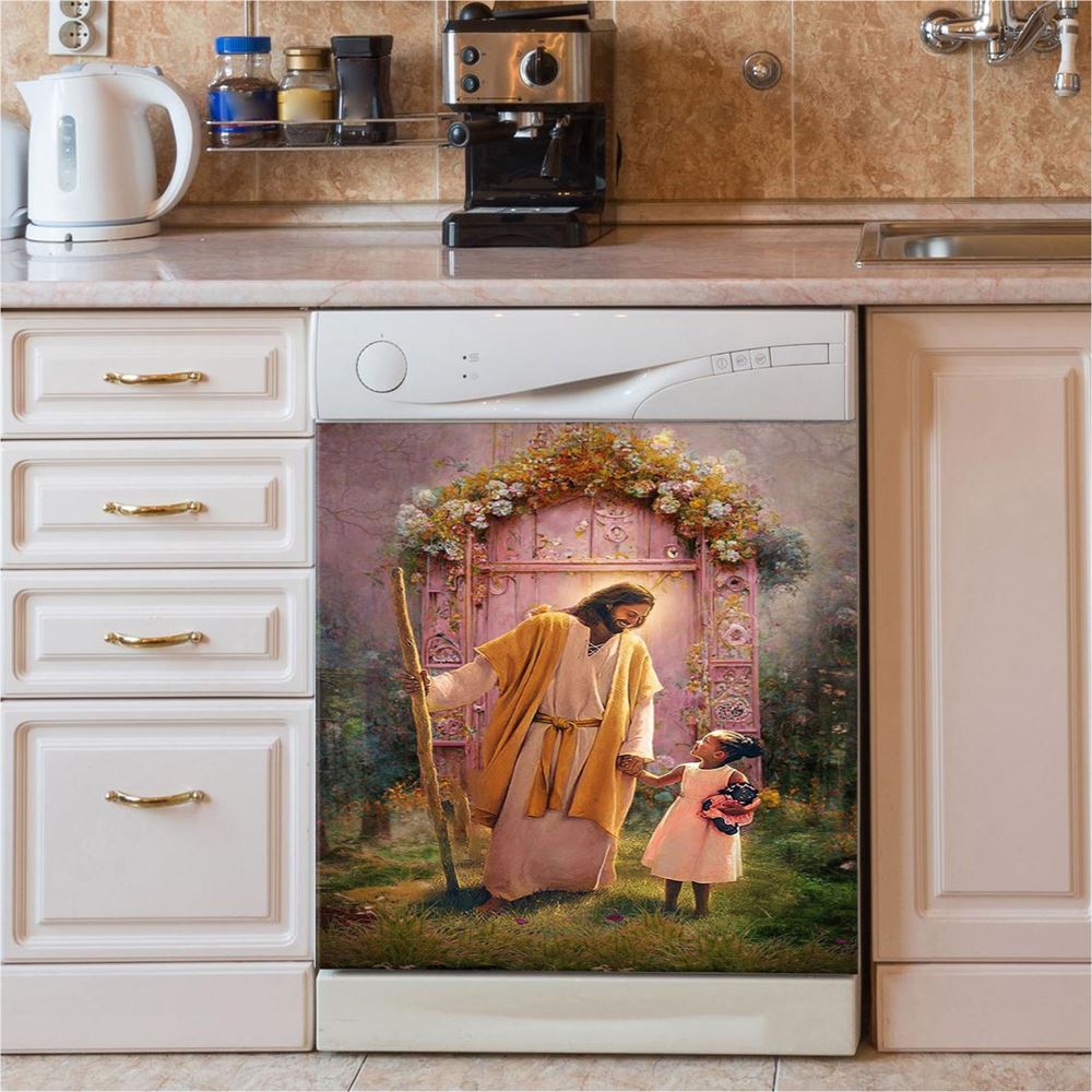 Jesus And Child Girl Dishwasher Cover, Jesus Dishwasher Stickers, Jesus Kitchen Decor