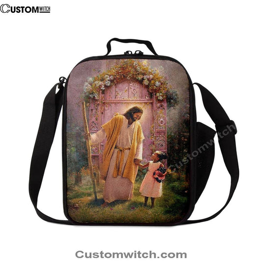 Jesus And Child Girl Lunch Bag - Jesus Art, Christian Lunch Box For School, Picnic