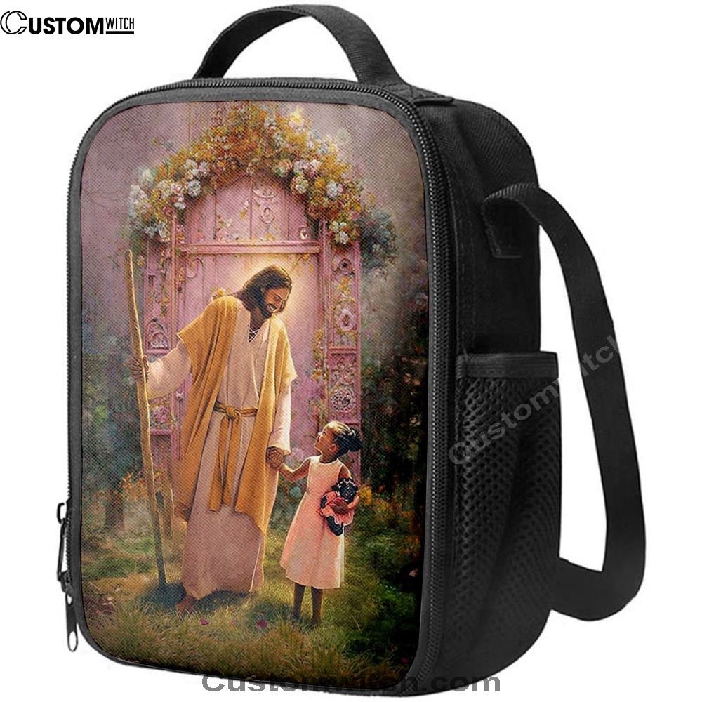 Jesus And Child Girl Lunch Bag - Jesus Art, Christian Lunch Box For School, Picnic