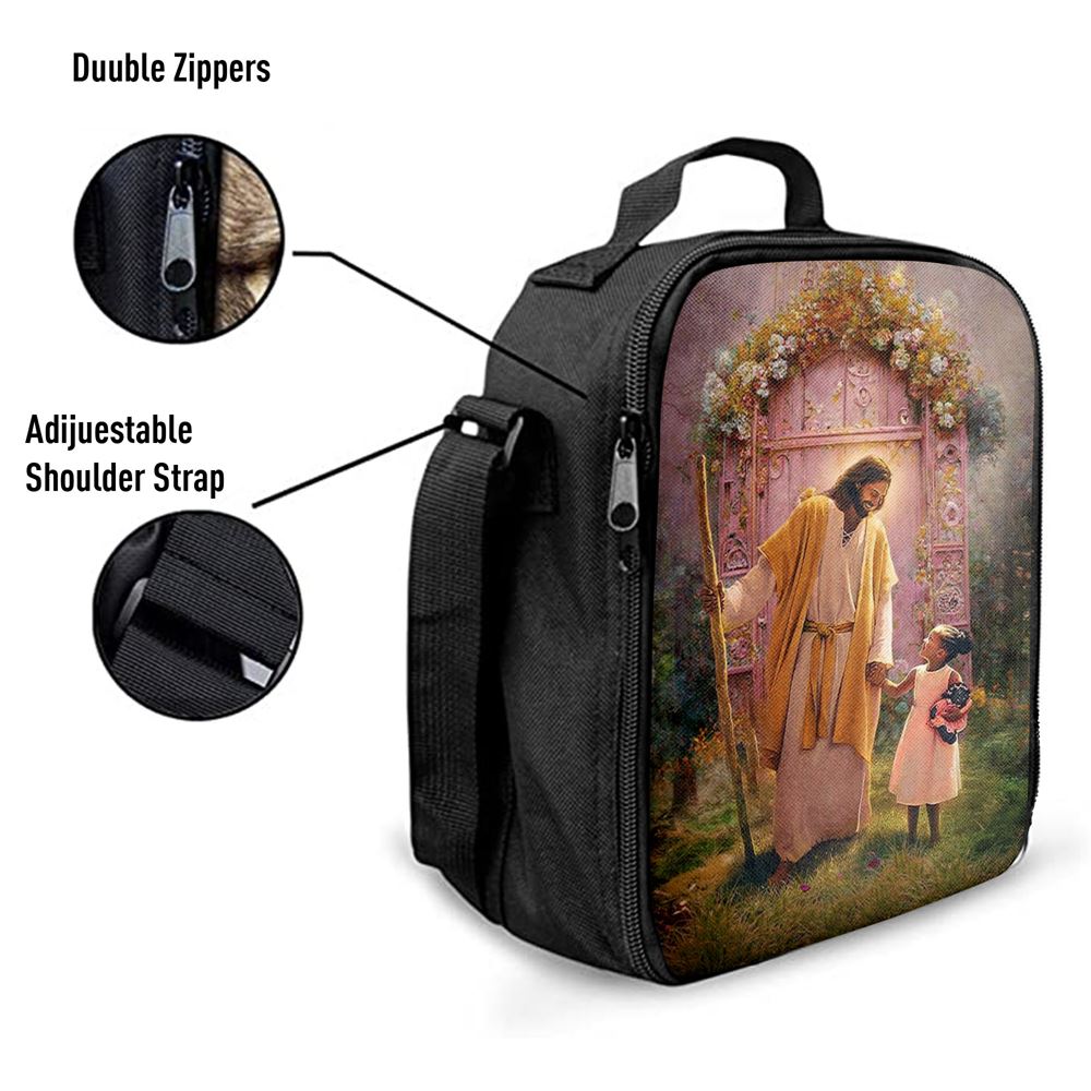 Jesus And Child Girl Lunch Bag - Jesus Art, Christian Lunch Box For School, Picnic