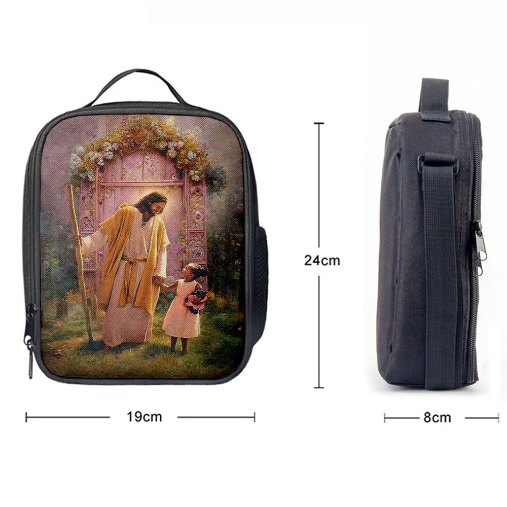 Jesus And Child Girl Lunch Bag - Jesus Art, Christian Lunch Box For School, Picnic