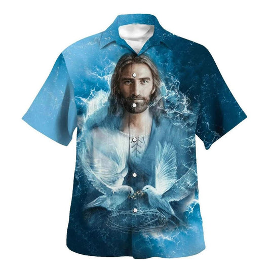 Jesus And Dove Hawaiian Shirt For Men, Christian Hawaiian Shirt, Gift For Christian