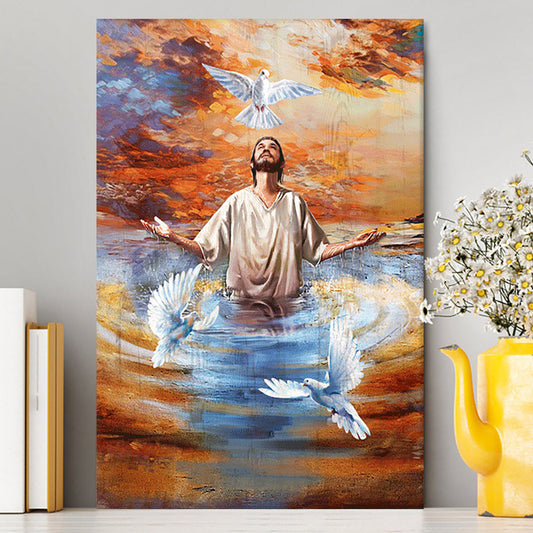 Jesus And Doves Baptism Canvas Wall Art - Bible Verse Canvas Art - Inspirational Art - Christian Home Decor