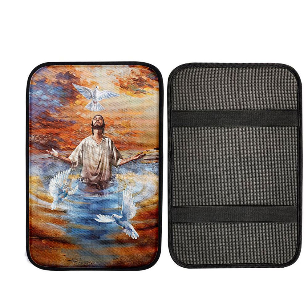 Jesus And Doves Baptism Car Center Console Cover, Christian Car Armrest Accessories