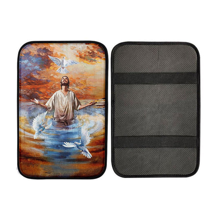 Jesus And Doves Baptism Car Center Console Cover, Christian Car Armrest Accessories