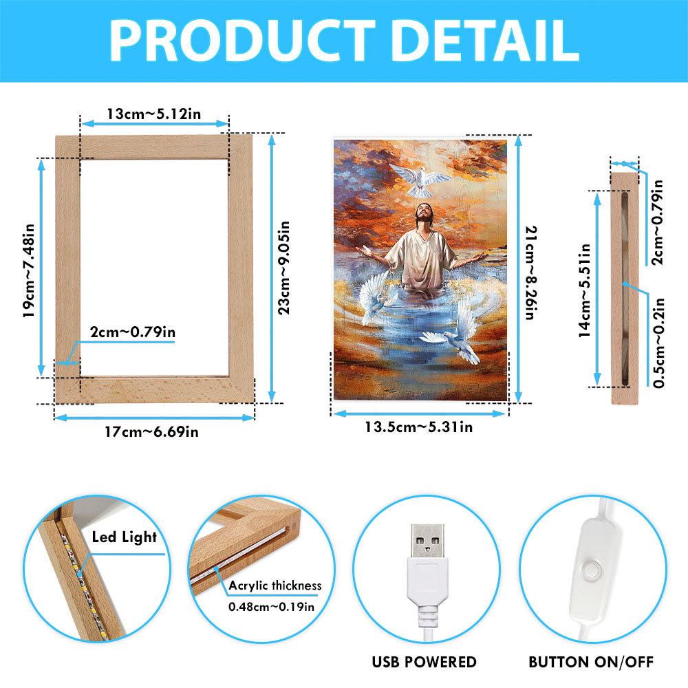 Jesus And Doves Baptism Frame Lamp Art - Bible Verse Wooden Lamp - Inspirational Art - Christian Home Decor