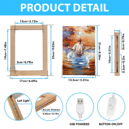 Jesus And Doves Baptism Frame Lamp Art - Bible Verse Wooden Lamp - Inspirational Art - Christian Home Decor