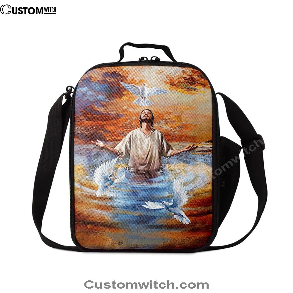 Jesus And Doves Baptism Lunch Bag, Christian Lunch Box For School, Picnic