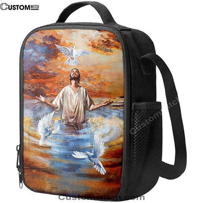 Jesus And Doves Baptism Lunch Bag, Christian Lunch Box For School, Picnic