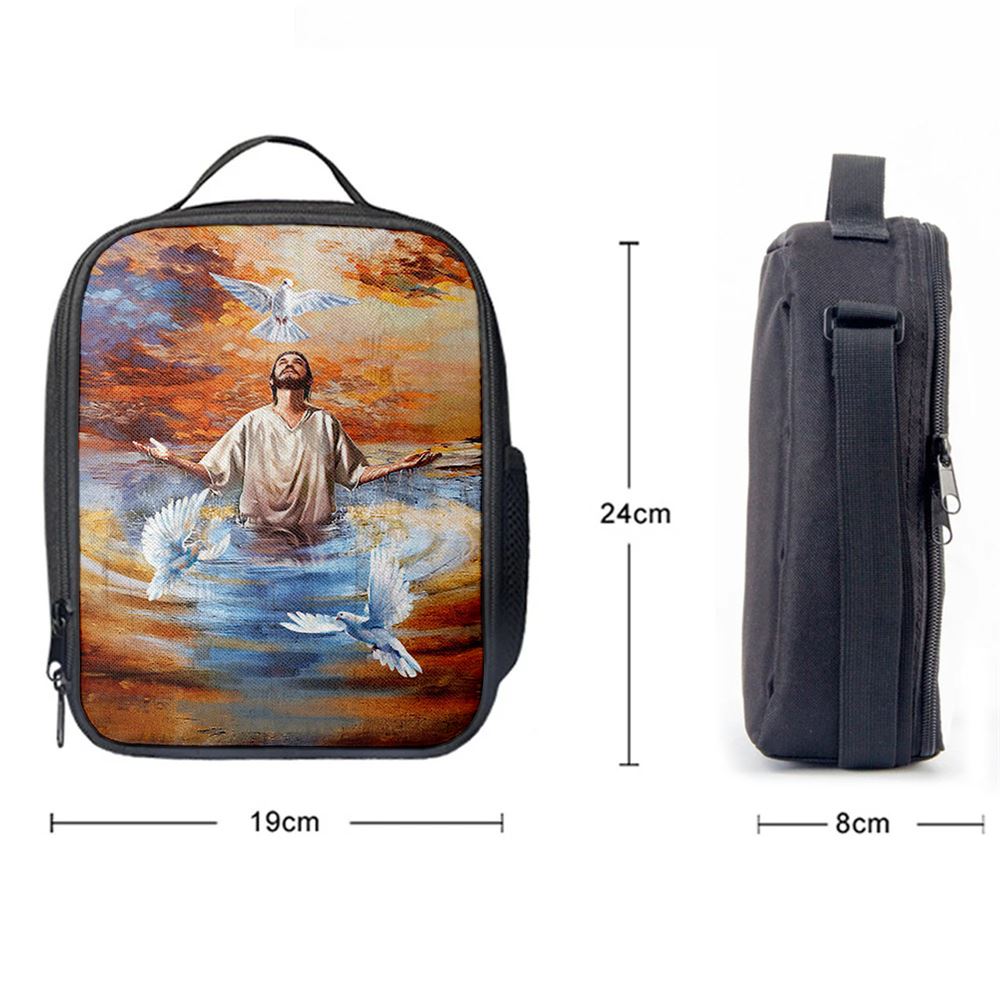Jesus And Doves Baptism Lunch Bag, Christian Lunch Box For School, Picnic