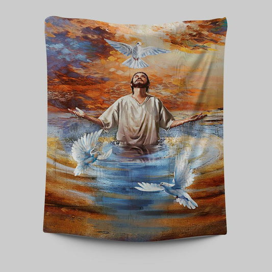Jesus And Doves Baptism Tapestry Wall Art - Bible Verse Tapestry Art - Inspirational Art -  Christian Indoor Wall Tapestries