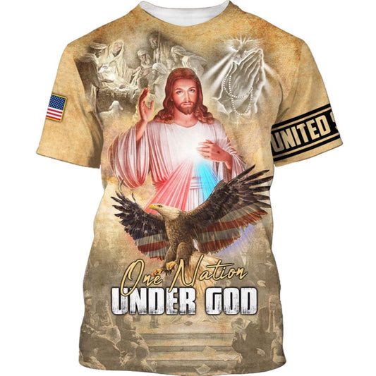 Jesus And Eagle American Flag All Over Print 3D T-Shirt, Gift For Christian, Jesus Shirt