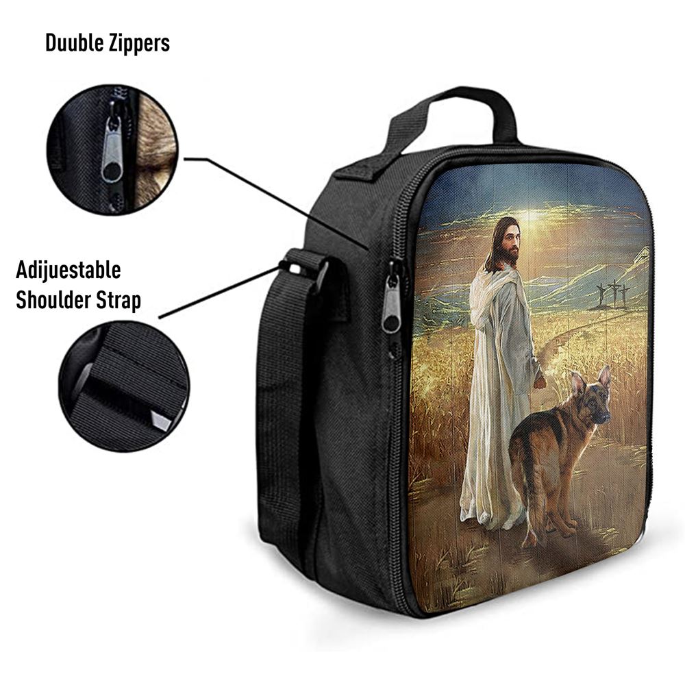 Jesus And German Shepherd Dog Walking Rice Field Lunch Bag - Gift For Dog Lover, Christian Lunch Box For School, Picnic