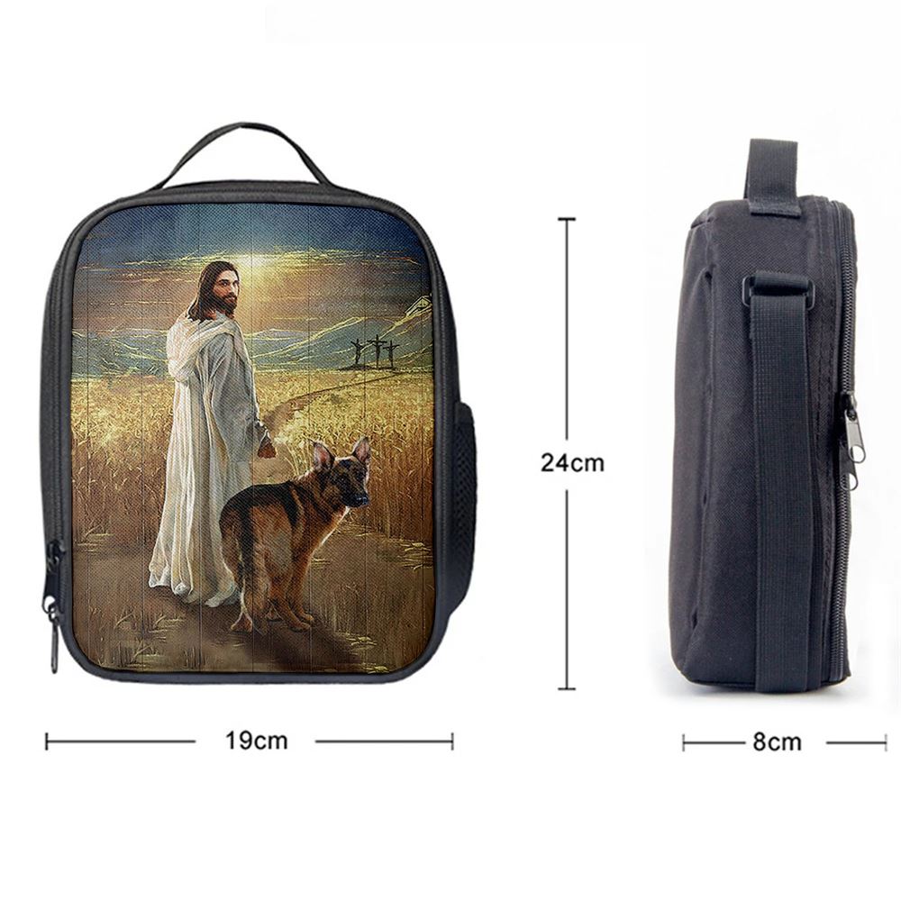 Jesus And German Shepherd Dog Walking Rice Field Lunch Bag - Gift For Dog Lover, Christian Lunch Box For School, Picnic