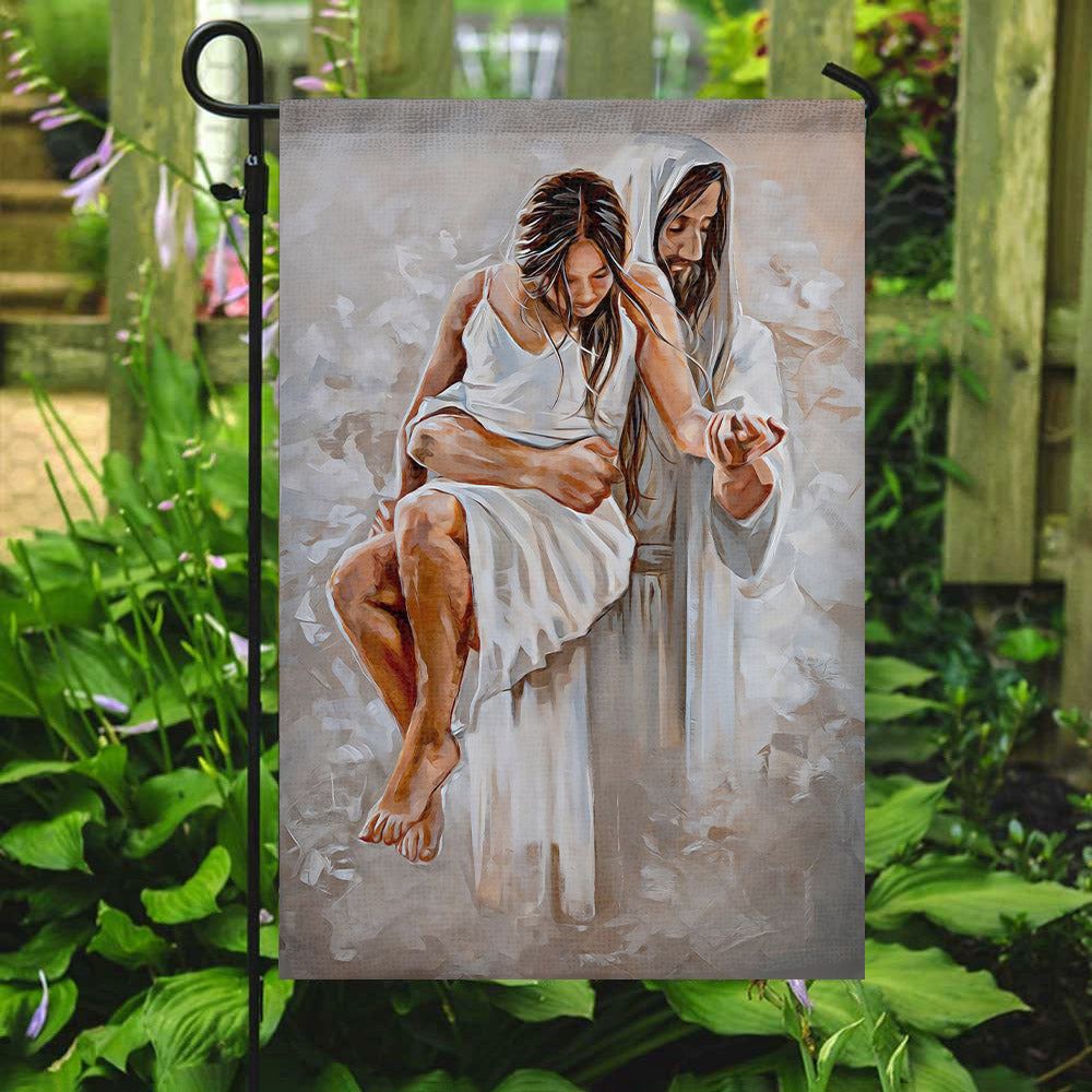 Jesus And Girl Flag, Christian's Flag, Garden Decor, Garden Flag Stand, Christian Flag, Scripture Flag, Garden Banner