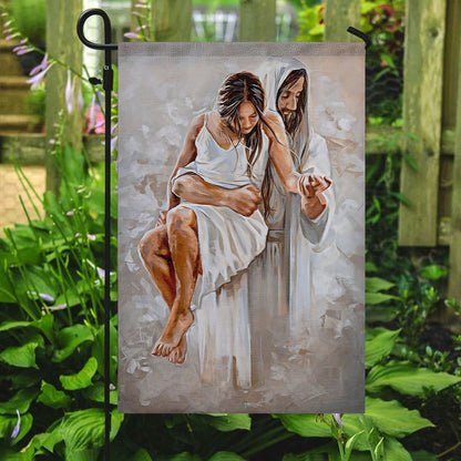 Jesus And Girl Flag, Christian's Flag, Garden Decor, Garden Flag Stand, Christian Flag, Scripture Flag, Garden Banner