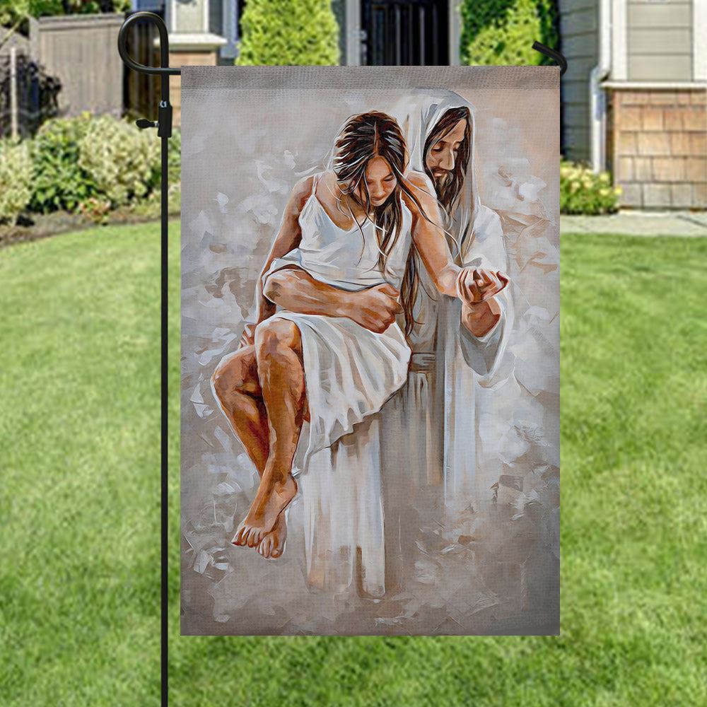 Jesus And Girl Flag, Christian's Flag, Garden Decor, Garden Flag Stand, Christian Flag, Scripture Flag, Garden Banner