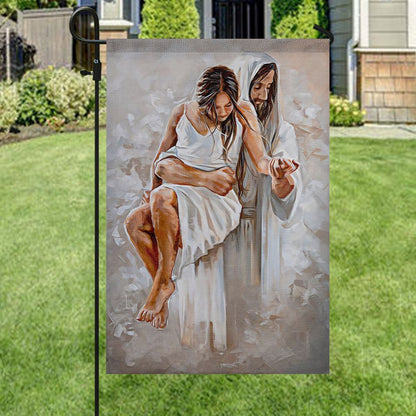 Jesus And Girl Flag, Christian's Flag, Garden Decor, Garden Flag Stand, Christian Flag, Scripture Flag, Garden Banner