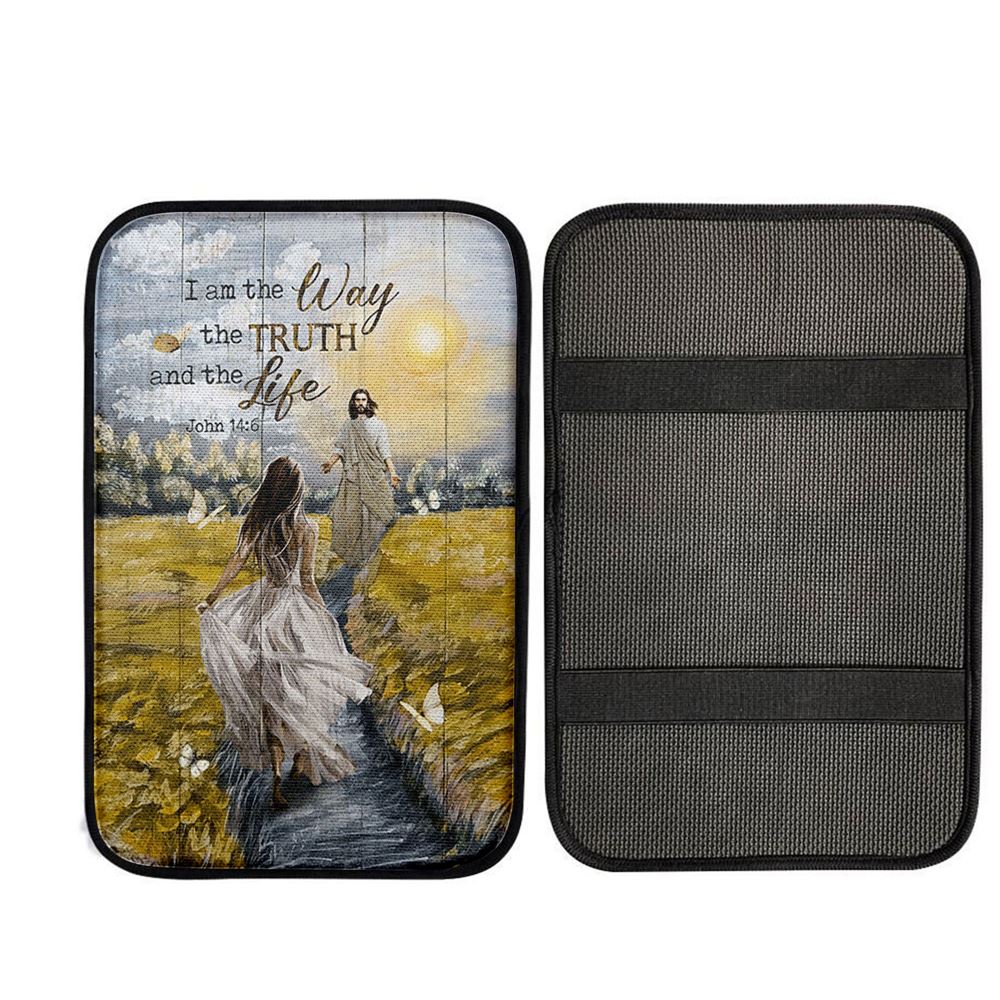 Jesus And Girl I Am The Way The Truth And The Life Car Center Console Cover, Christian Car Armrest Accessories
