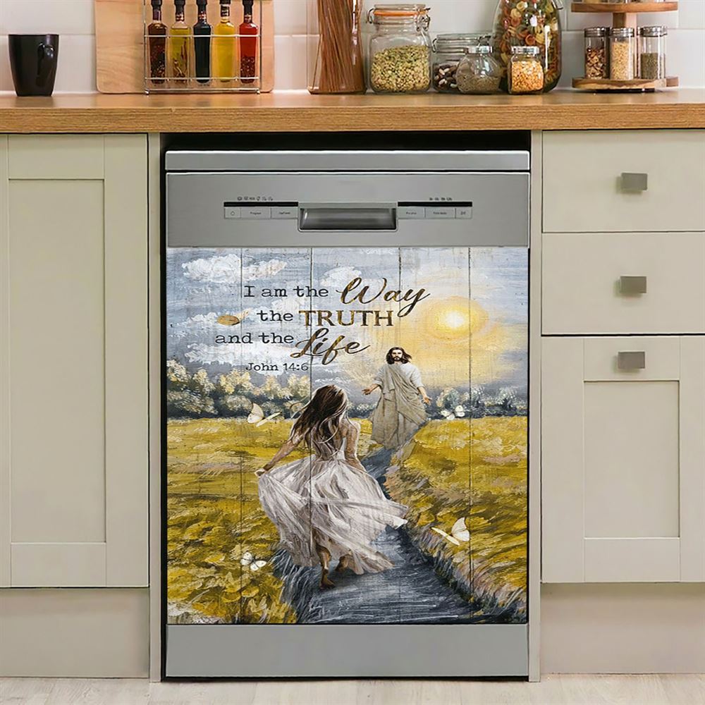 Jesus And Girl I Am The Way The Truth And The Life Dishwasher Cover, Christian Dishwasher Stickers, Bible Verse Kitchen Decor