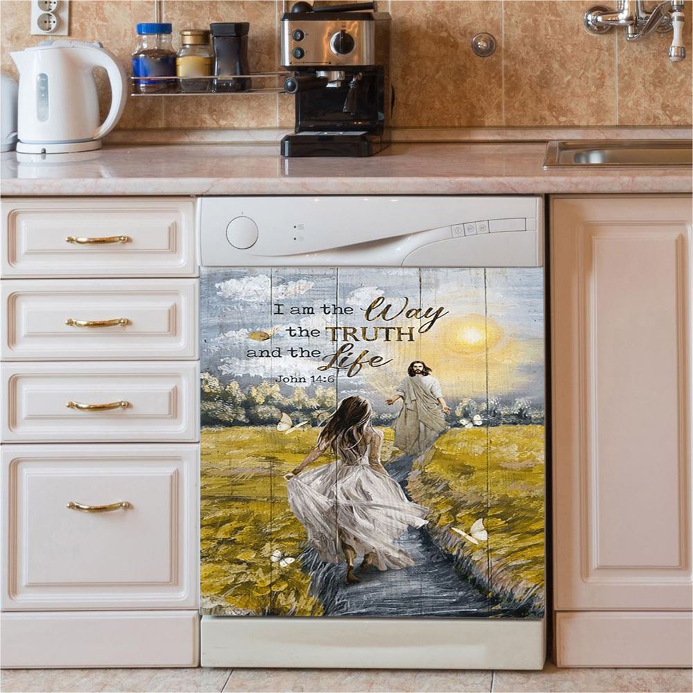 Jesus And Girl I Am The Way The Truth And The Life Dishwasher Cover, Christian Dishwasher Stickers, Bible Verse Kitchen Decor