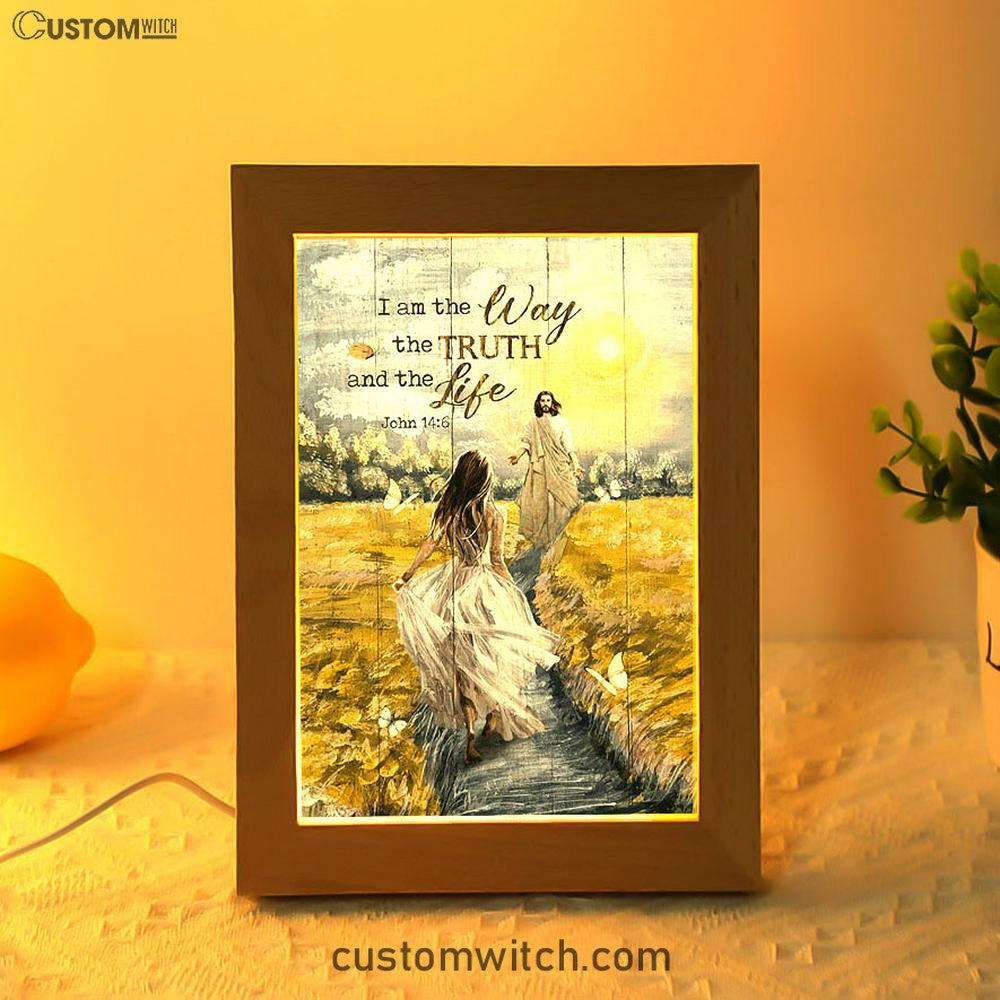 Jesus And Girl I Am The Way The Truth And The Life Frame Lamp Art - Christian Night Light - Bible Verse Wooden Lamp