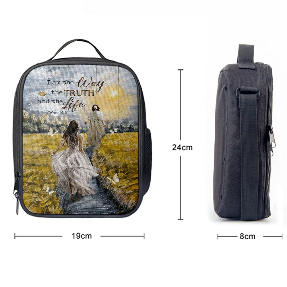 Jesus And Girl I Am The Way The Truth And The Life Lunch Bag, Christian Lunch Box For School, Picnic