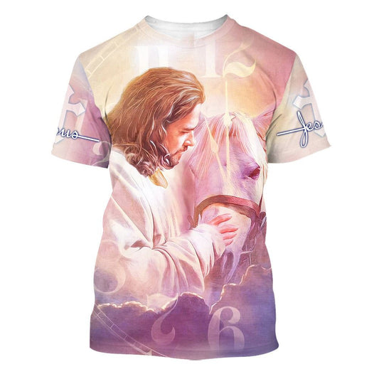 Jesus And Horse All Over Print 3D T-Shirt, Gift For Christian, Jesus Shirt