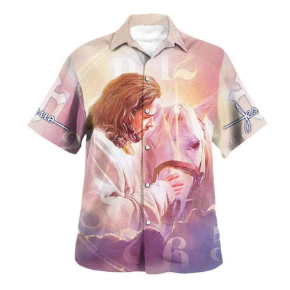 Jesus And Horses Hawaiian Shirt For Men, Christian Hawaiian Shirt, Gift For Christian