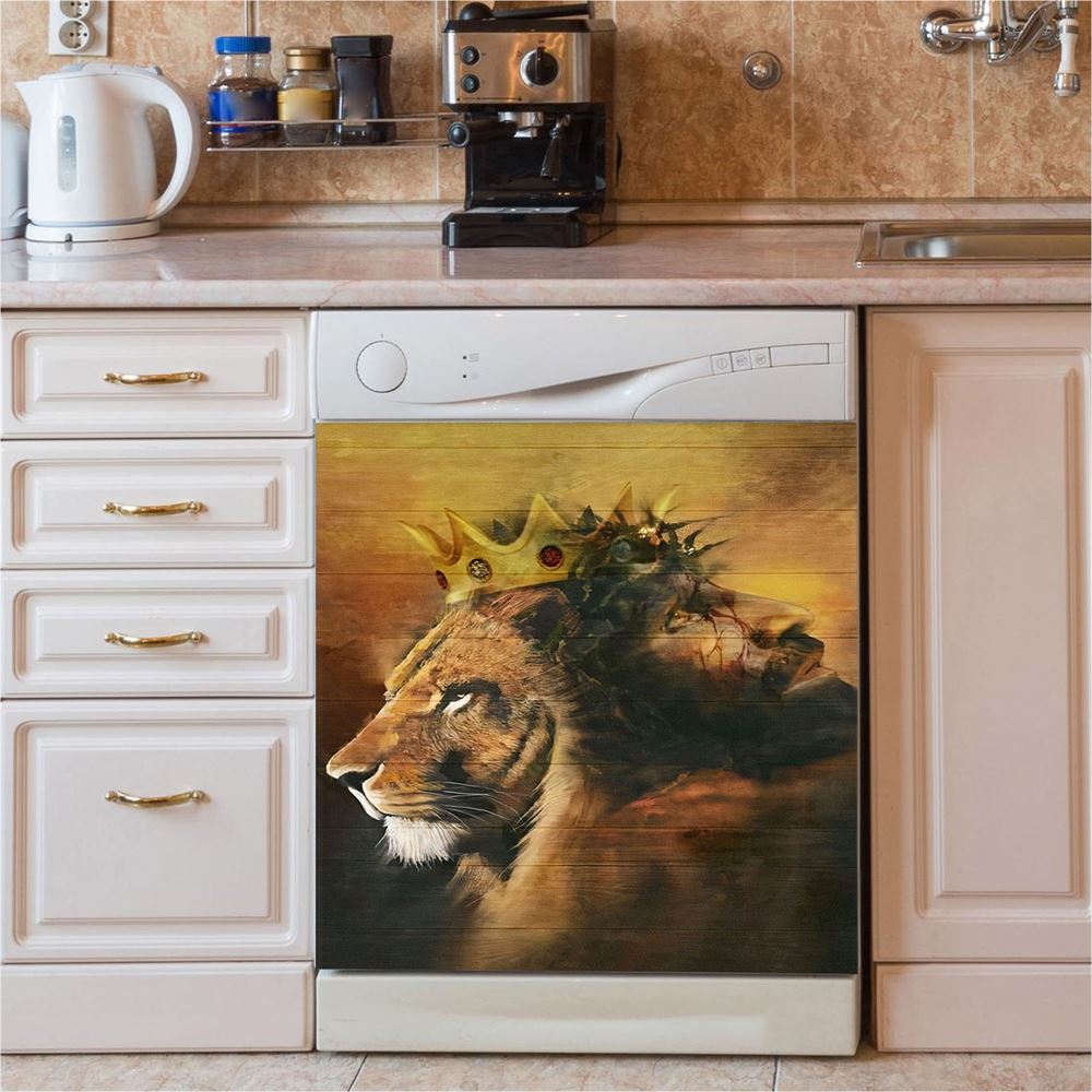 Jesus And King Lion Dishwasher Cover, Jesus Dishwasher Stickers, Christian Kitchen Decor