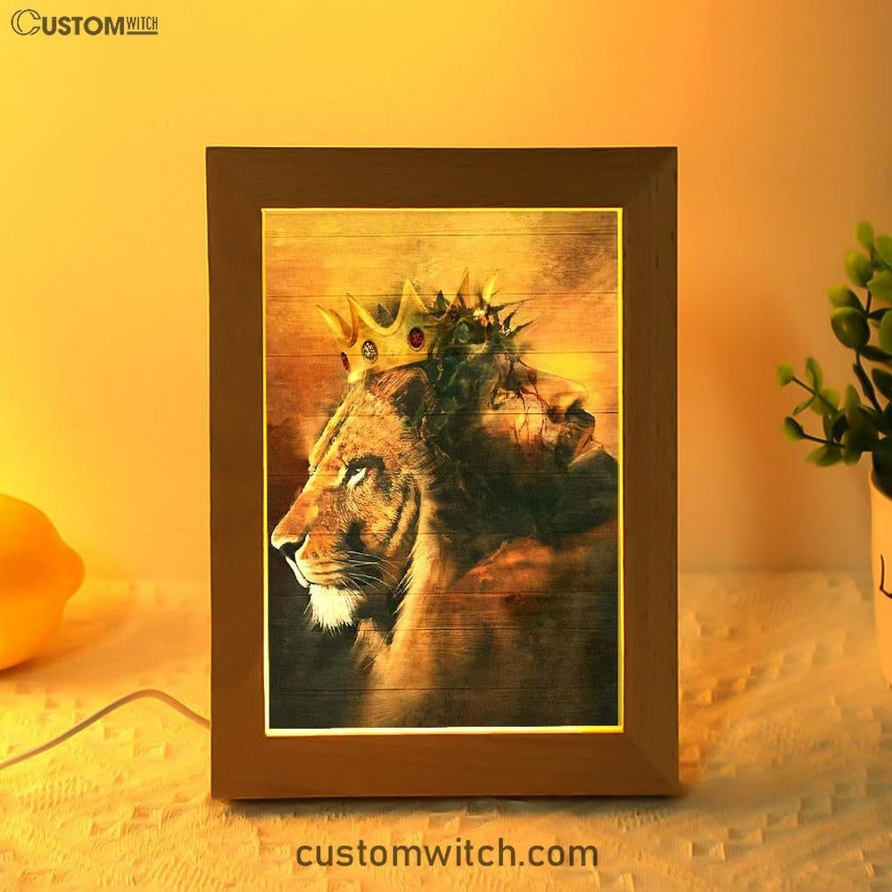 Jesus And King Lion Frame Lamp Art - Jesus Frame Lamp Pictures - Christian Night Light