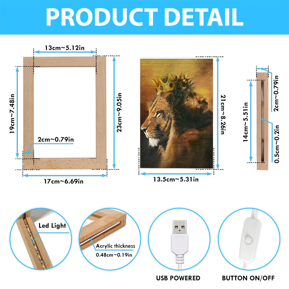 Jesus And King Lion Frame Lamp Art - Jesus Frame Lamp Pictures - Christian Night Light