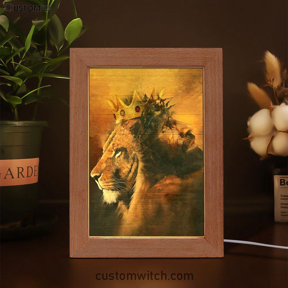 Jesus And King Lion Frame Lamp Art - Jesus Frame Lamp Pictures - Christian Night Light