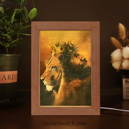 Jesus And King Lion Frame Lamp Art - Jesus Frame Lamp Pictures - Christian Night Light